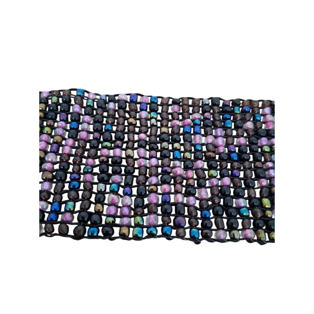 Y2k‎ Vintage Beaded Lizard Women's One Size Stretch Gypsy Wood Clasp Cinch Belt
